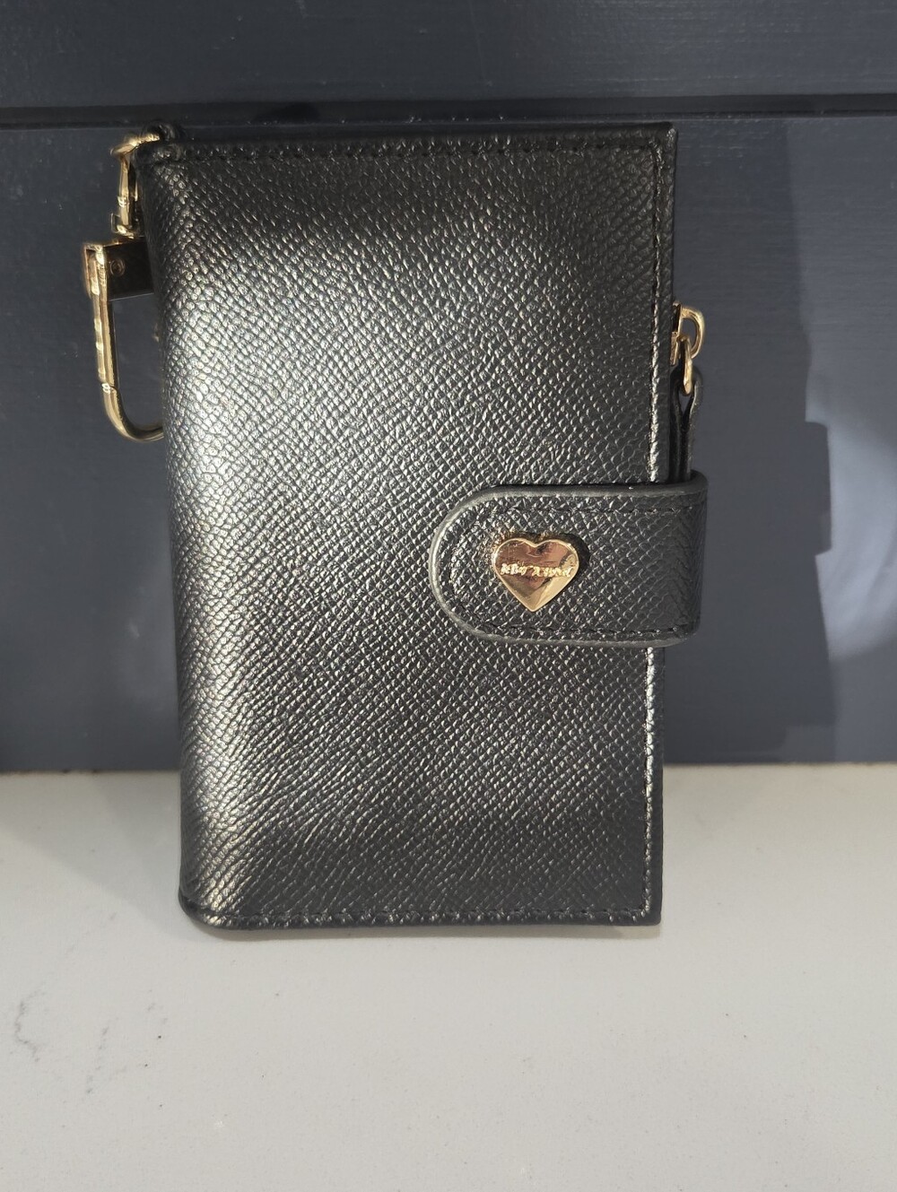 Betsey Johnson Card Holder Wallet Wristlet Keychain Faux Leather Black - Picture 3 of 14